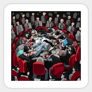 People Resting Head on Round Table Sticker